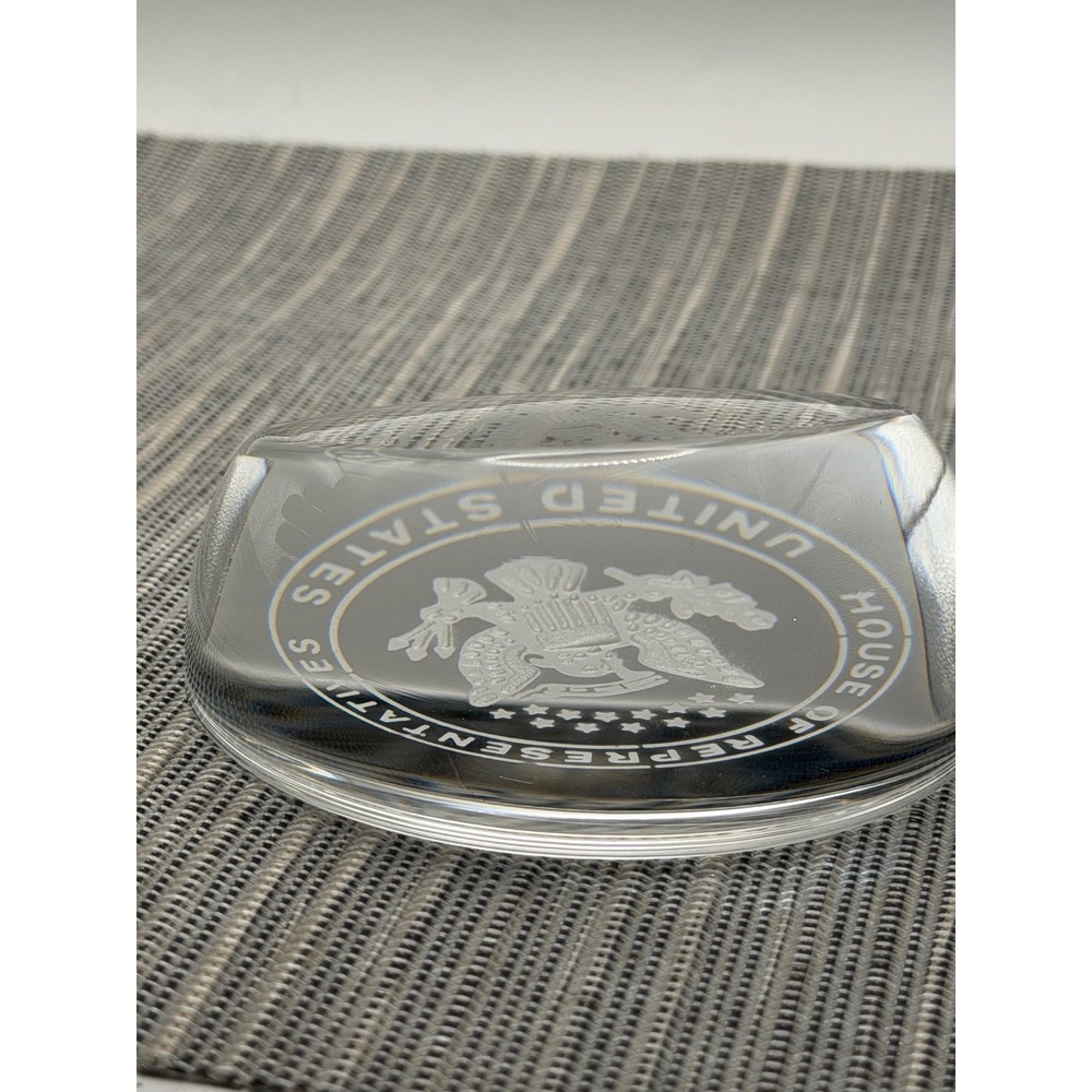 US House of Representatives Glass Paperweight Etched Great Seal 3.5 Inch Clear - Picture 2 of 13